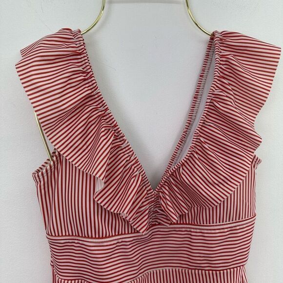 Aava Women’s Retro Red White Stripe Retro One p Piece Swimsuit - Picture 8 of 10